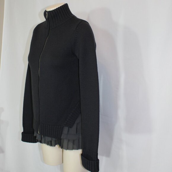 A.L.C. Women Cardigan Ribbed Wool Silk Knit Button Shawl Collar Zip size Small - Picture 2 of 9